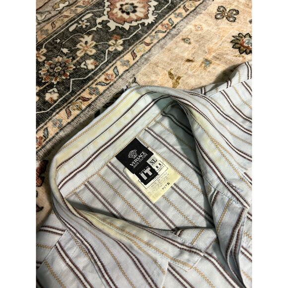 Vintage Versace Button Down Collar Shirt 90s Designer pin stripe Top Blouse y2k - Picture 15 of 15